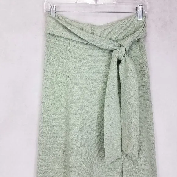 Free People S Claudia Blanket Midi Knit Skirt in Light Green Minted Jade w Slit