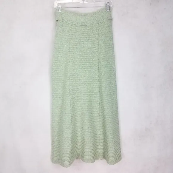 Free People S Claudia Blanket Midi Knit Skirt in Light Green Minted Jade w Slit