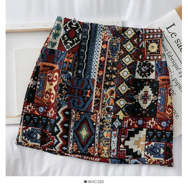 Geometric Embroidered A-Line Mini Skirts - 3 colours