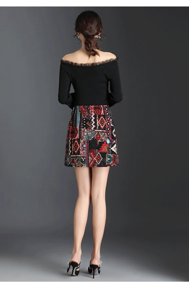 Geometric Embroidered A-Line Mini Skirts - 3 colours