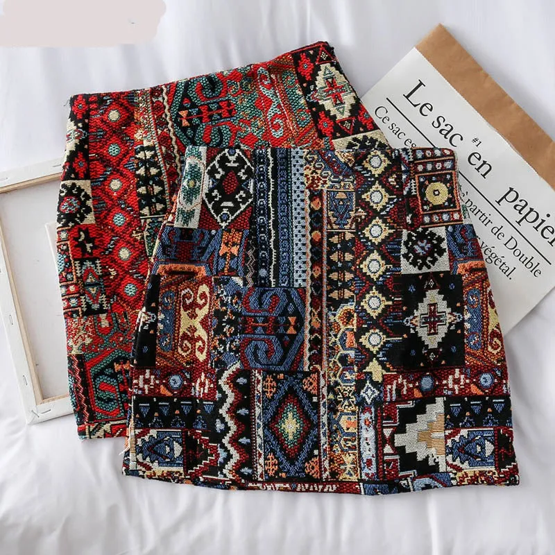 Geometric Embroidered A-Line Mini Skirts - 3 colours