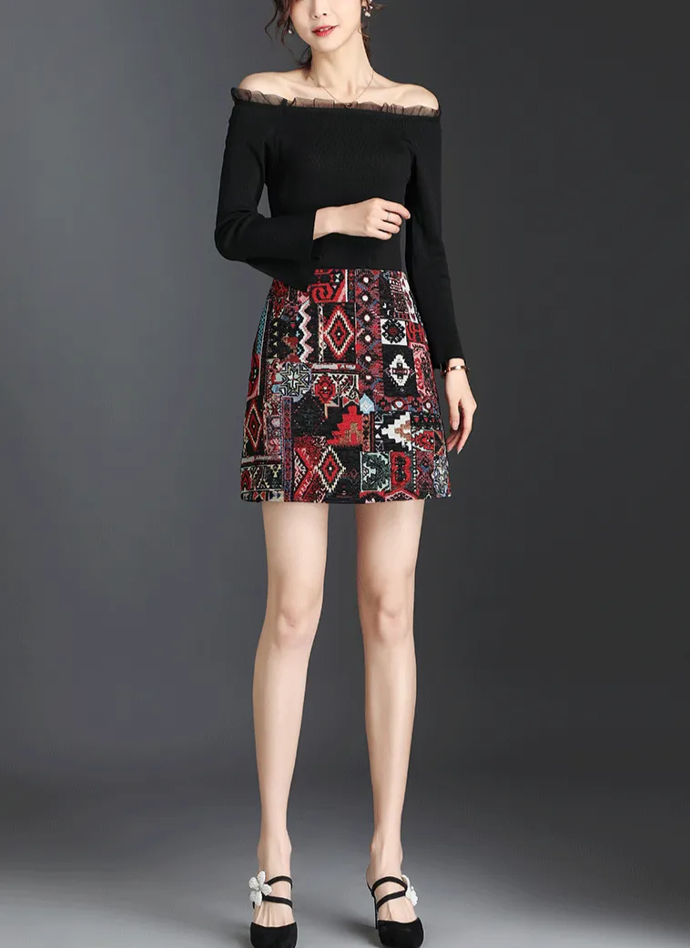 Geometric Embroidered A-Line Mini Skirts - 3 colours