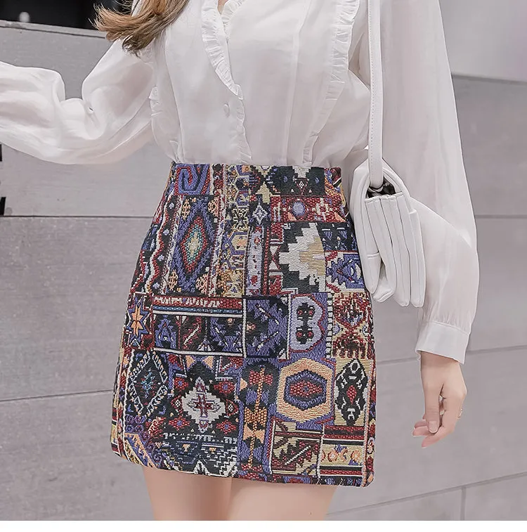 Geometric Embroidered A-Line Mini Skirts - 3 colours
