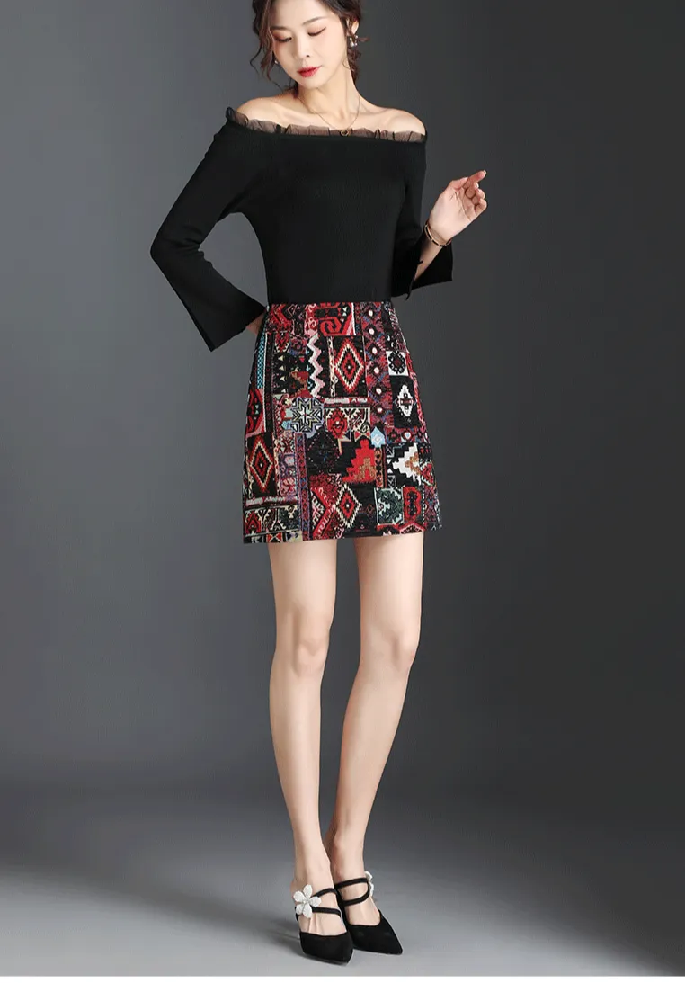 Geometric Embroidered A-Line Mini Skirts - 3 colours
