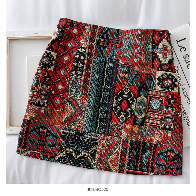 Geometric Embroidered A-Line Mini Skirts - 3 colours