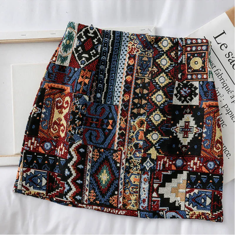 Geometric Embroidered A-Line Mini Skirts - 3 colours