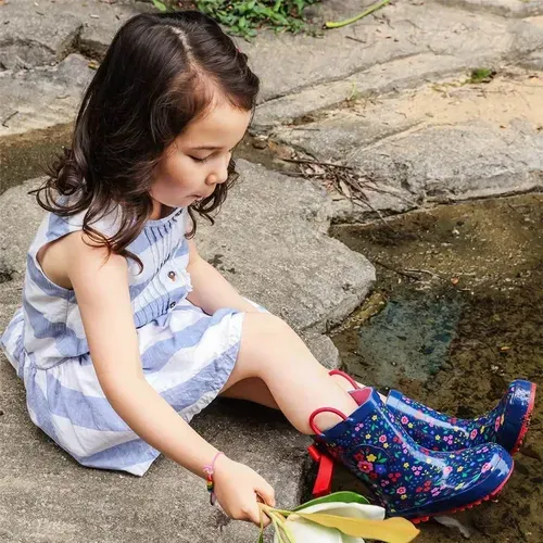 Girl Rain Boots Rubber Flowers Kids Shoes - KKOMFORME