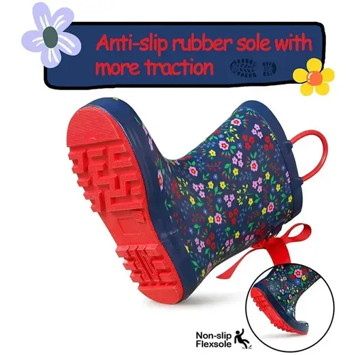 Girl Rain Boots Rubber Flowers Kids Shoes - KKOMFORME