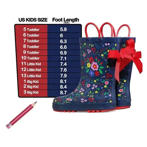 Girl Rain Boots Rubber Flowers Kids Shoes - KKOMFORME