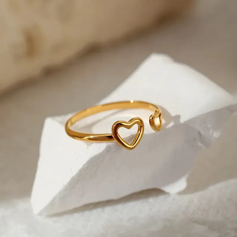 Glam Vintage Style Simple Style Heart Shape 304 Stainless Steel 18K Gold Plated Open Ring