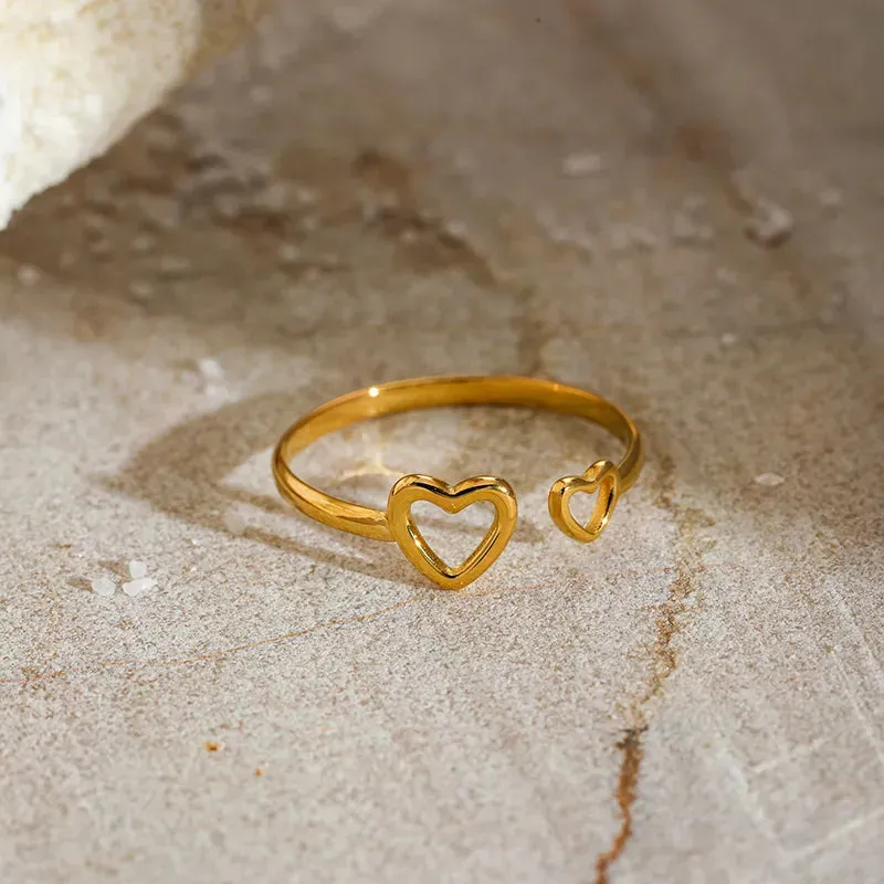 Glam Vintage Style Simple Style Heart Shape 304 Stainless Steel 18K Gold Plated Open Ring