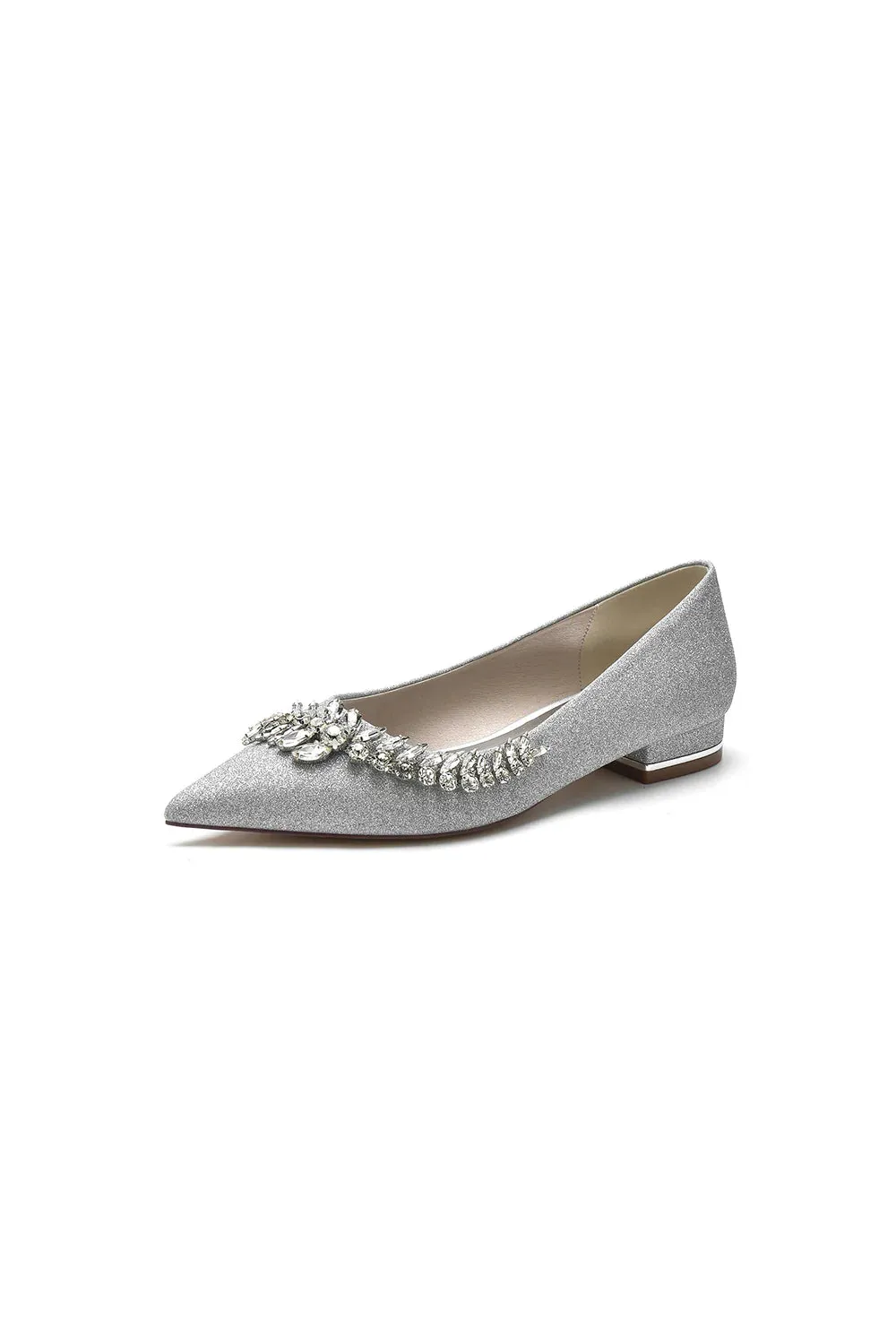 Glitter Pointed Toe Rhinestone Slip-on Low Heels