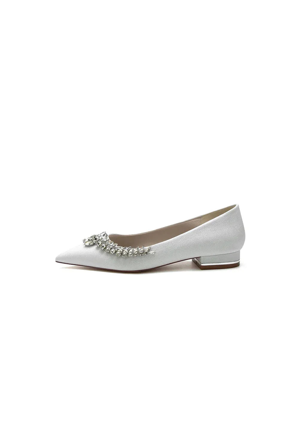 Glitter Pointed Toe Rhinestone Slip-on Low Heels