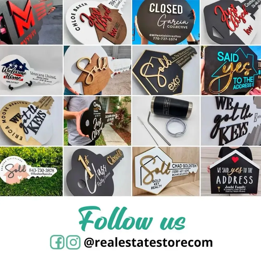 Gold Key-Shaped Sign "Sold By" White Text