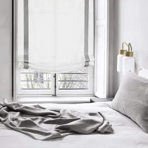 Grey Border White 100% Natural Linen Custom Relaxed Roman Shade/CL1010