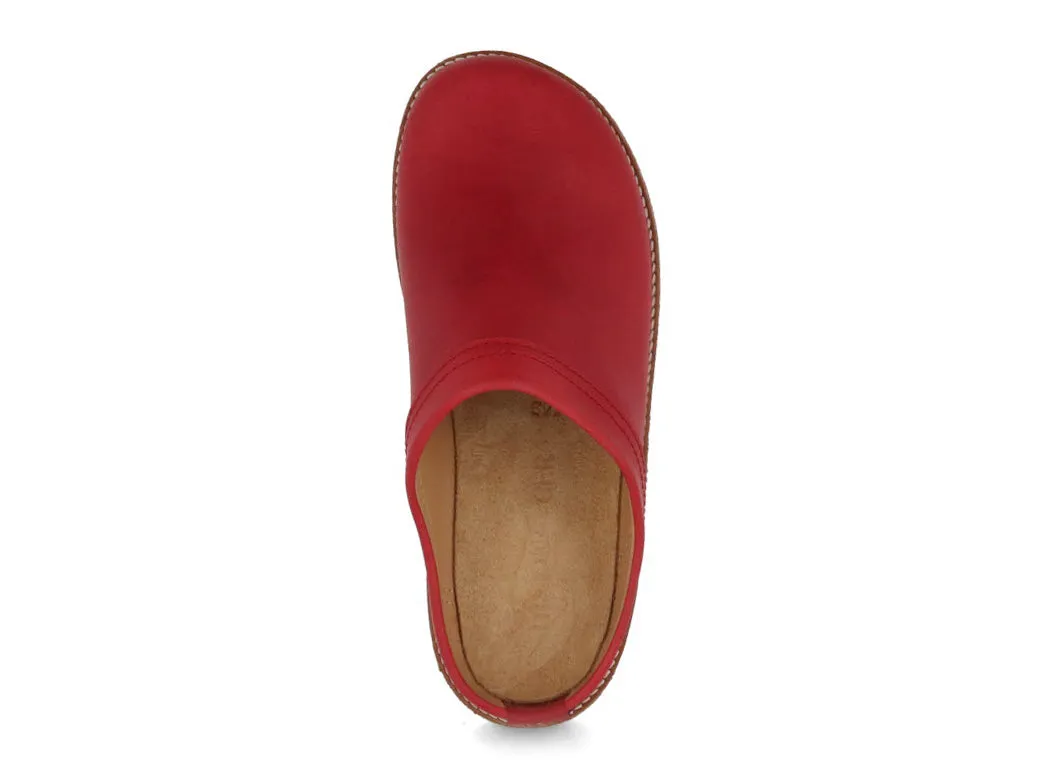 HAFLINGER Men Women Leather Clogs 'Travel Classic', red