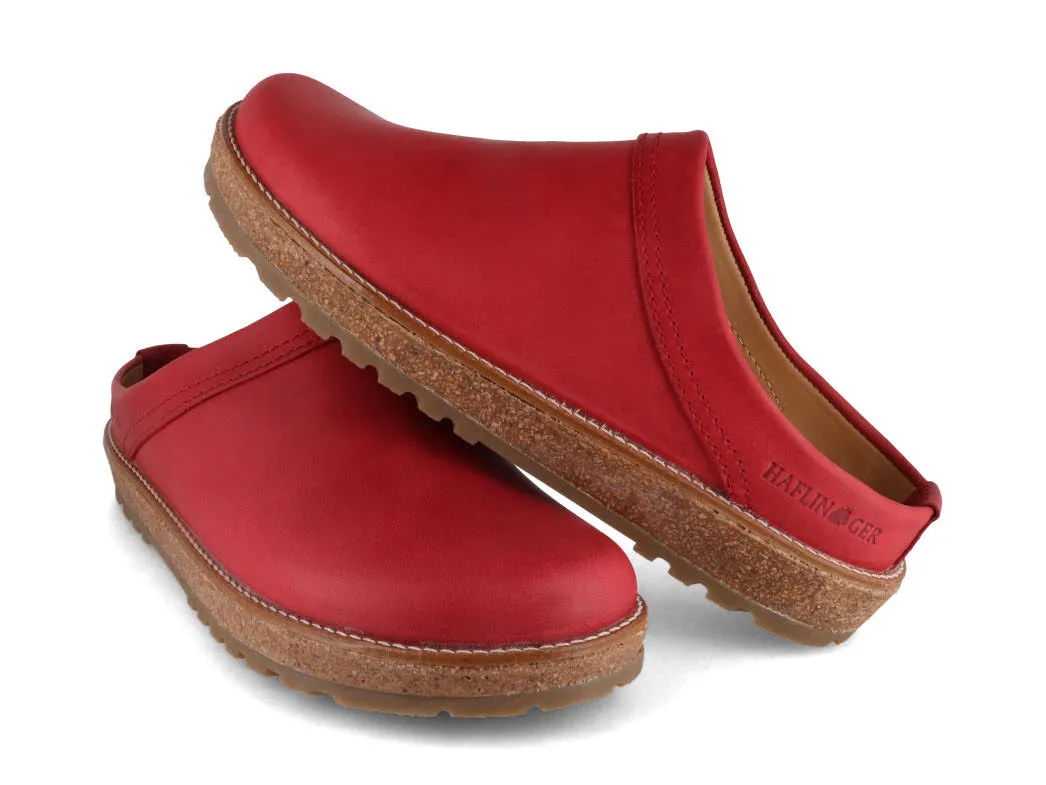 HAFLINGER Men Women Leather Clogs 'Travel Classic', red