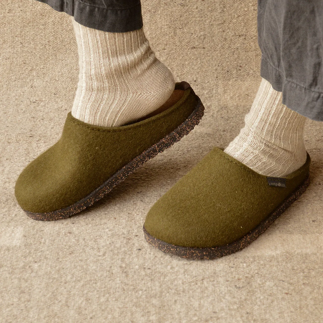 Haflinger Wool Felt Clogs - Manhattan - Olive (Adults 36-42)