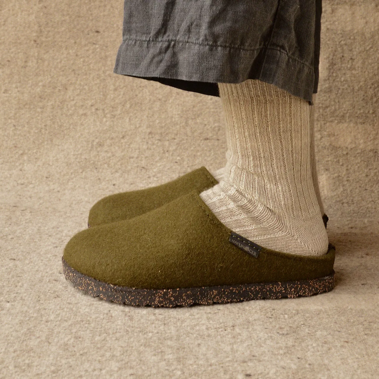 Haflinger Wool Felt Clogs - Manhattan - Olive (Adults 36-42)
