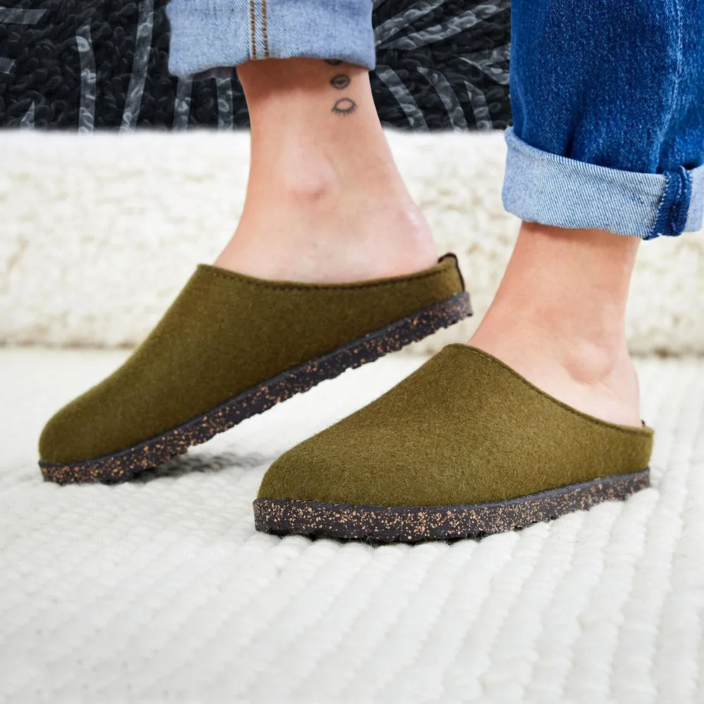 Haflinger Wool Felt Clogs - Manhattan - Olive (Adults 36-42)