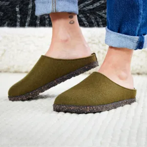 Haflinger Wool Felt Clogs - Manhattan - Olive (Adults 36-42)