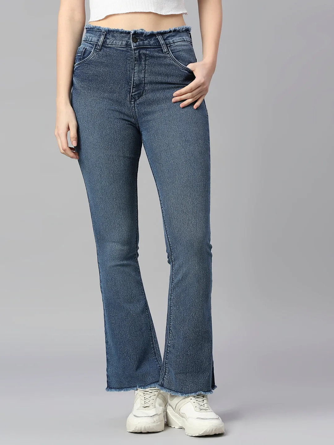 High-Rise Bootcut Jeans with Insert Pockets