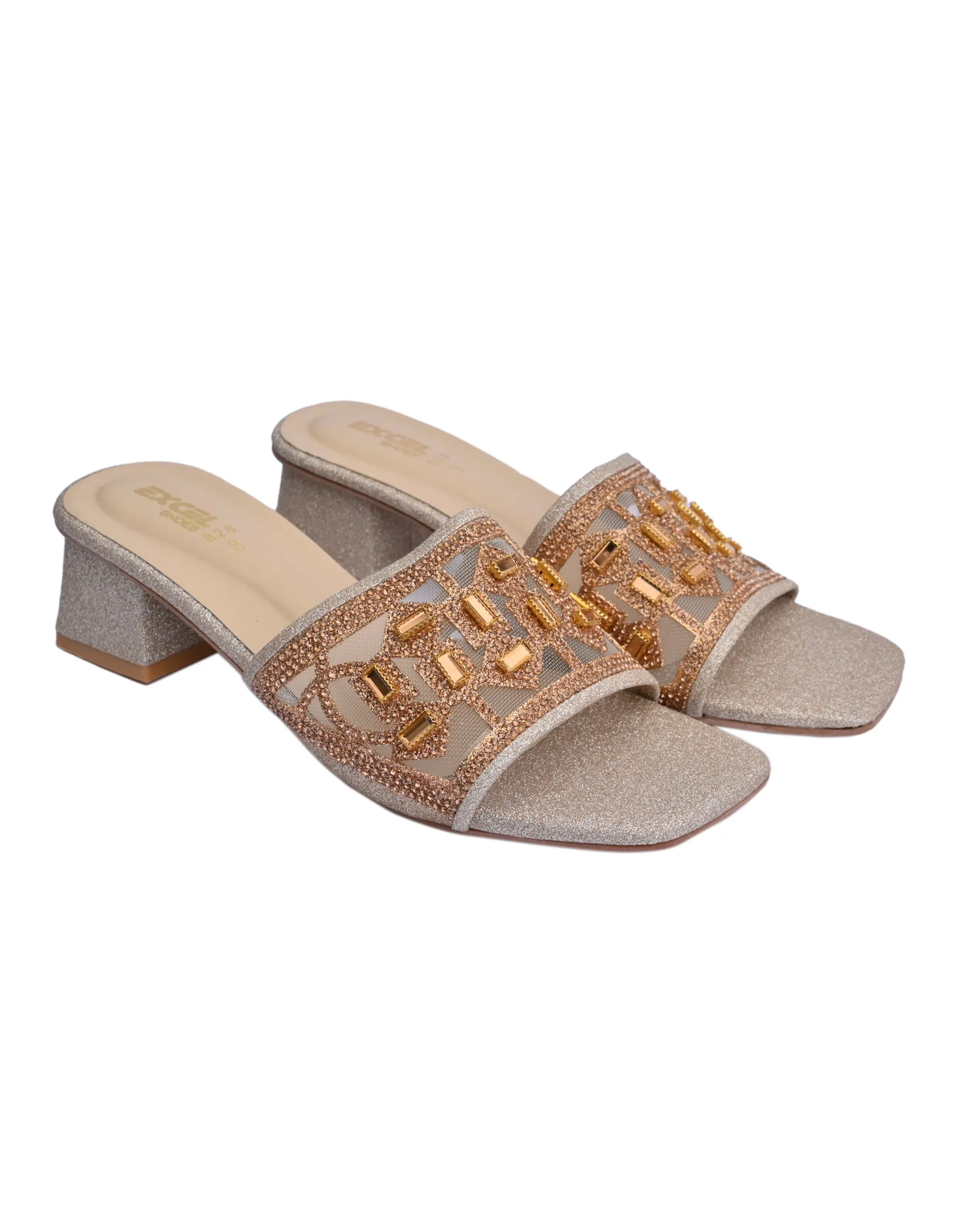 KP-1144-Golden Women Casual Slipper Heels
