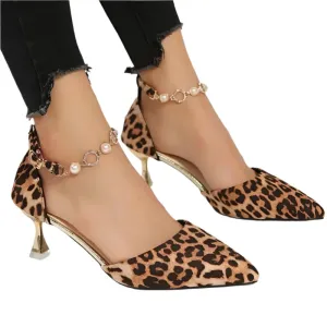 Leopard Print High Heel Shoes for Women New Sexy European and American Strap Hollow Shoes