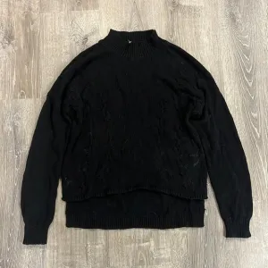 LNA cotton cashmere mock neck hi lo cable knit sweater