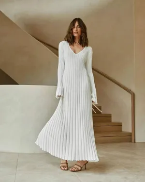 Long Sleeved V-Neck Sweater Knit Dress
