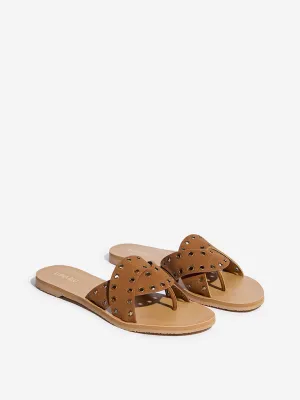 LUNA BLU Tan Eyelet-Detailed Slides
