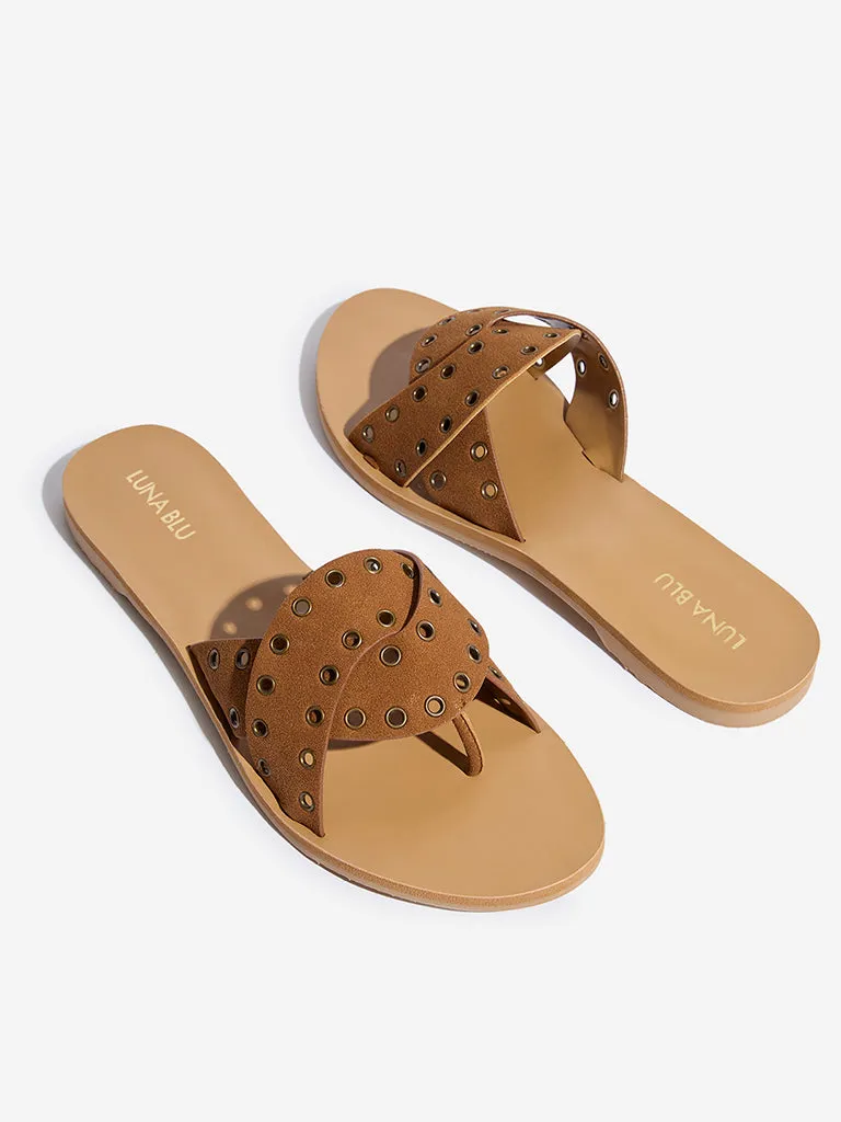 LUNA BLU Tan Eyelet-Detailed Slides
