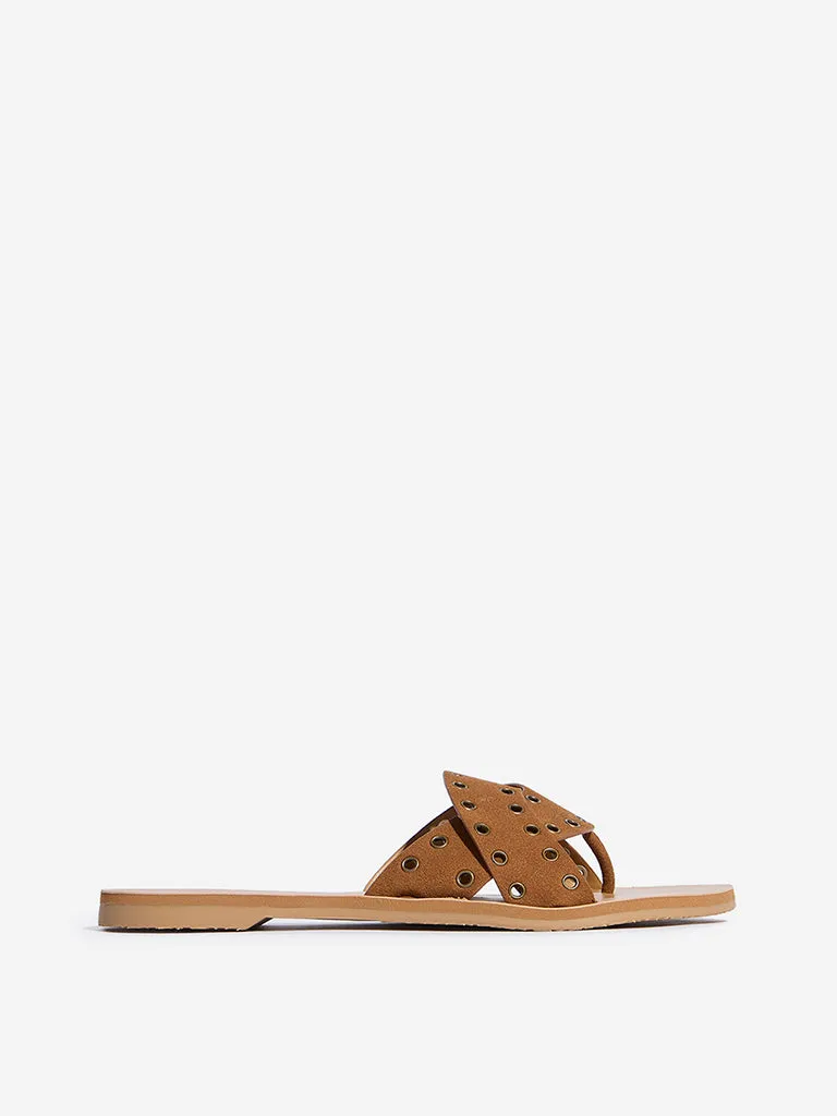 LUNA BLU Tan Eyelet-Detailed Slides
