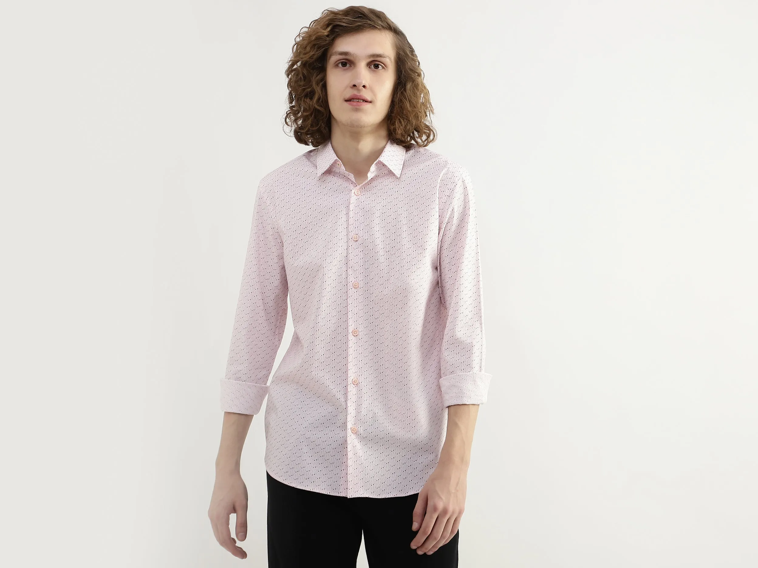 Men Printed Spread Collar Shirt