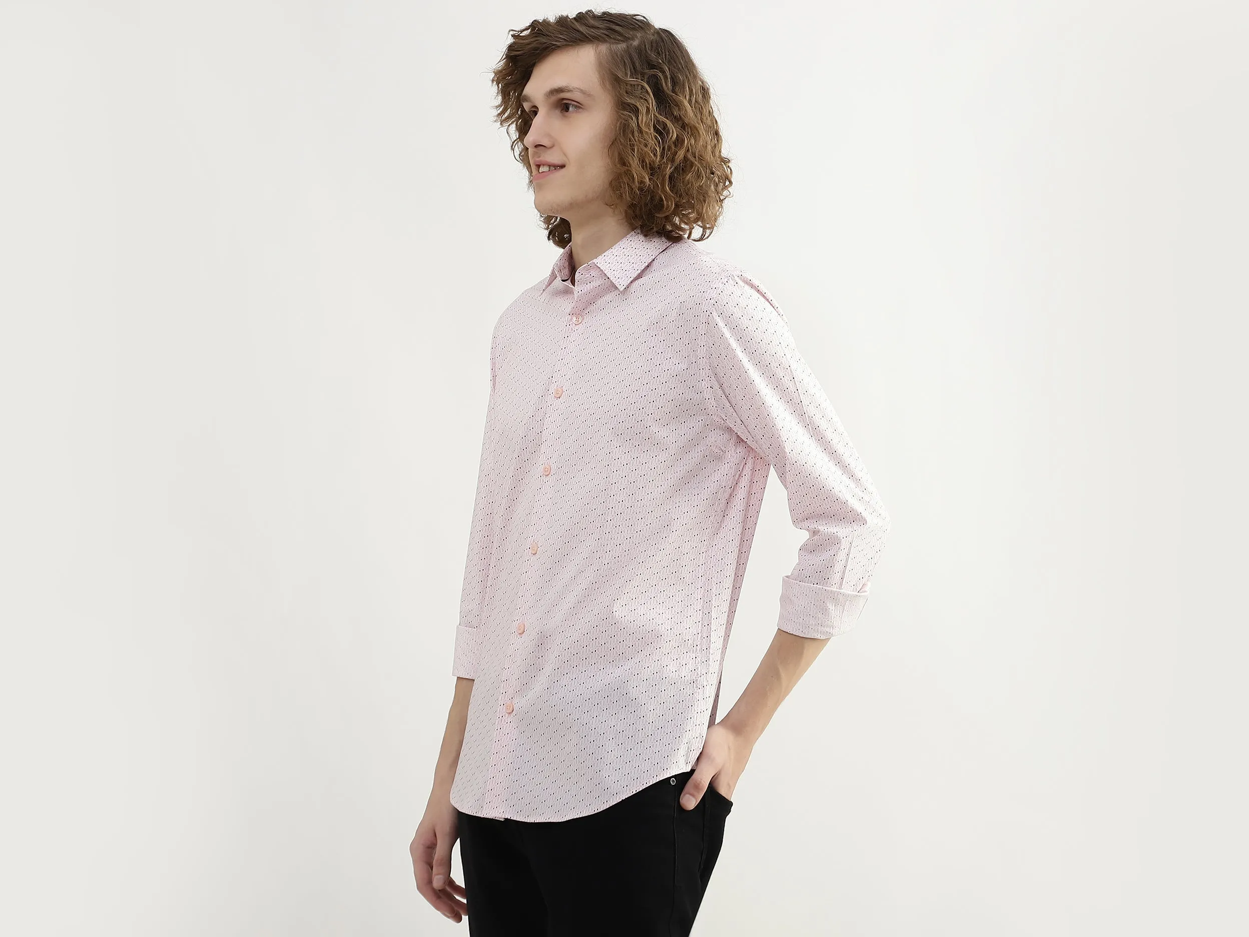Men Printed Spread Collar Shirt