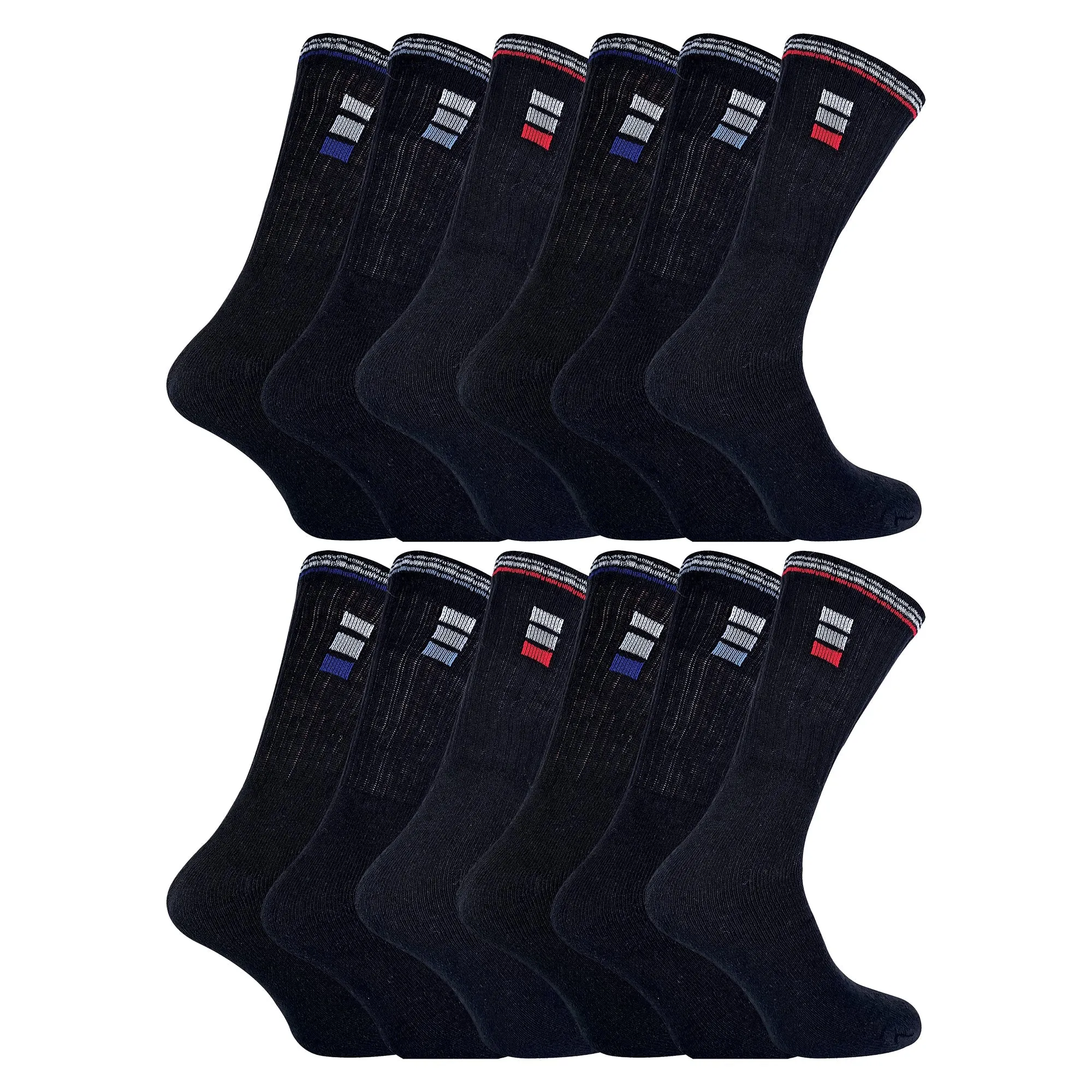 Mens Retro Stripe Cotton Sports Socks in White & Black (Multipack Options)