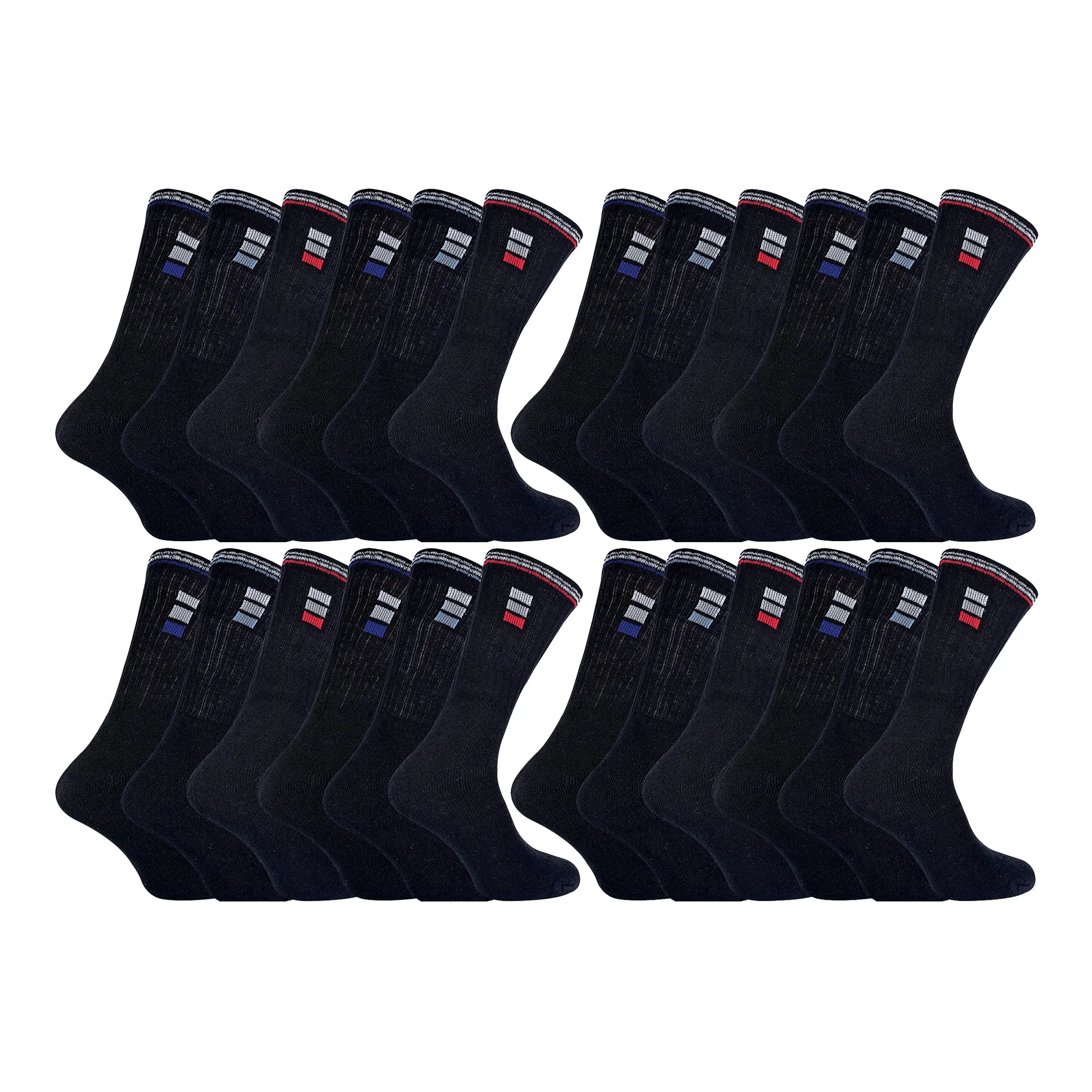 Mens Retro Stripe Cotton Sports Socks in White & Black (Multipack Options)