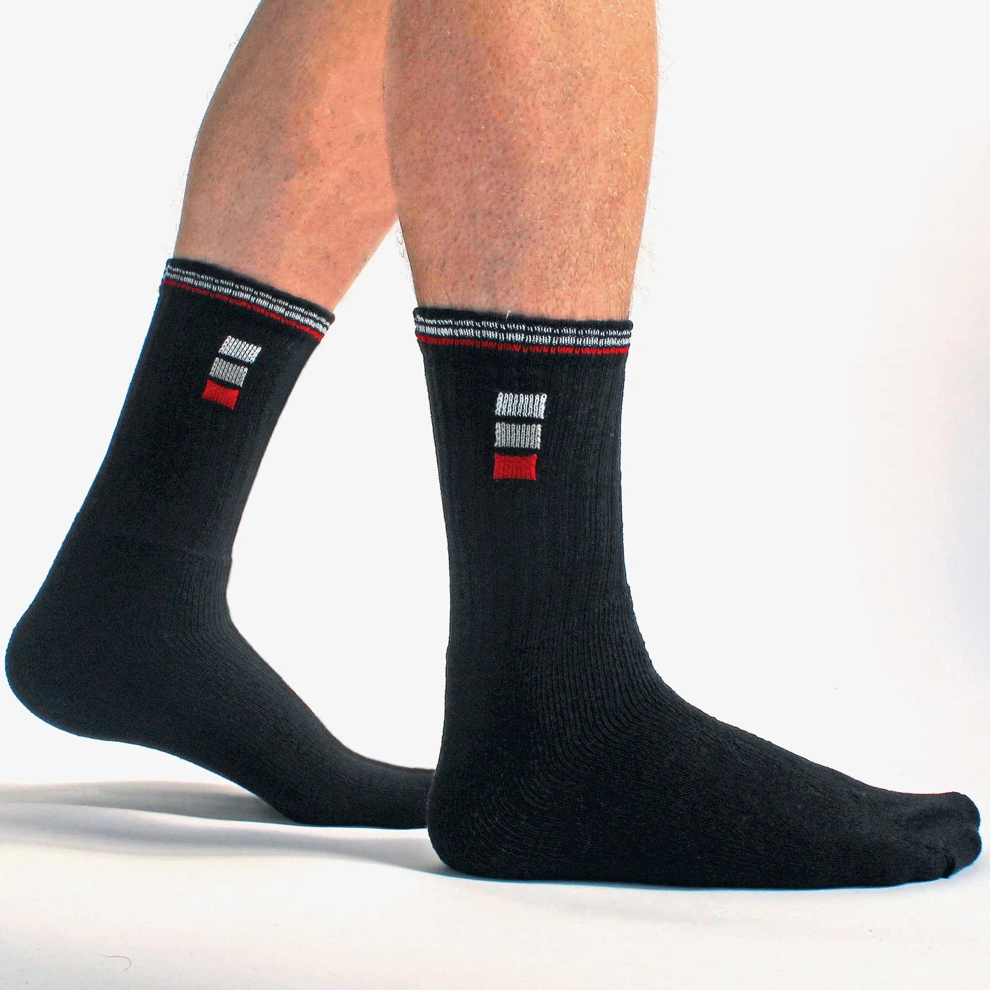 Mens Retro Stripe Cotton Sports Socks in White & Black (Multipack Options)