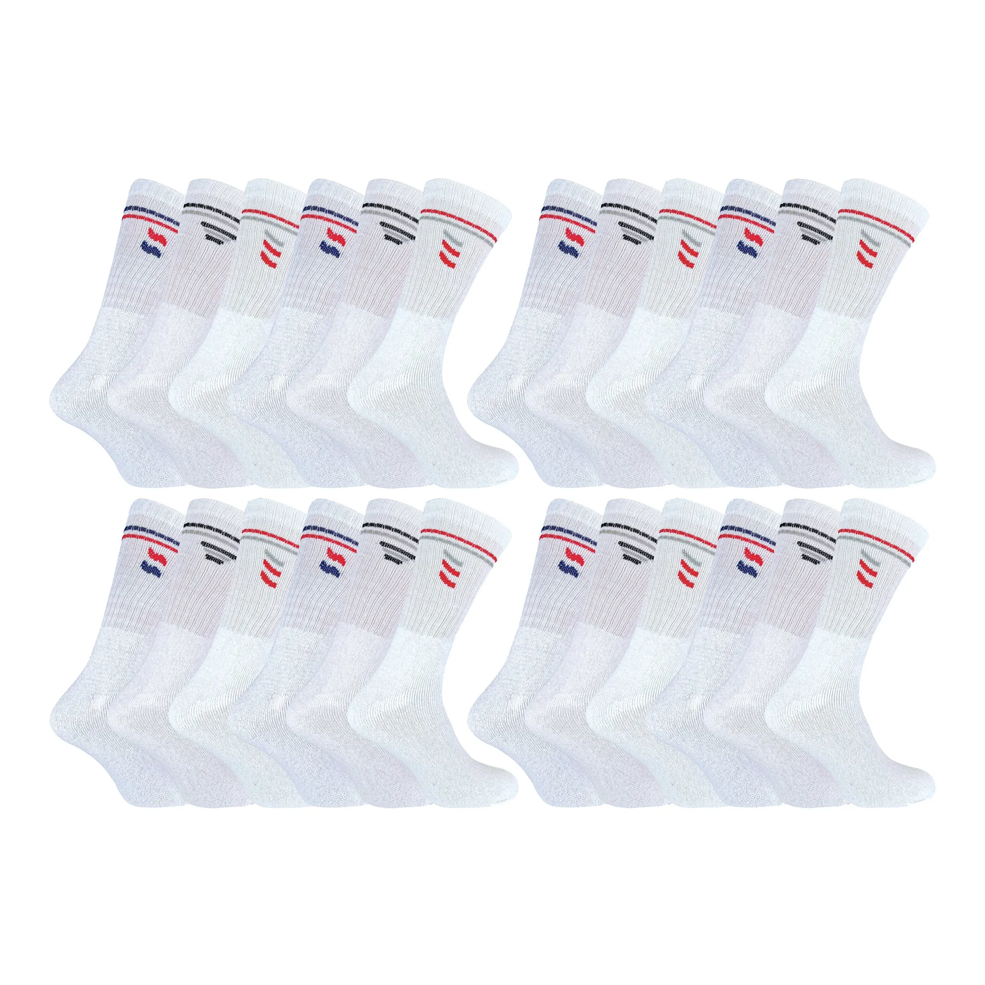 Mens Retro Stripe Cotton Sports Socks in White & Black (Multipack Options)