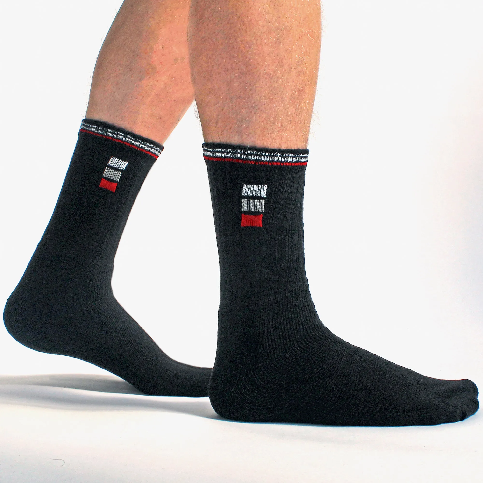 Mens Retro Stripe Cotton Sports Socks in White & Black (Multipack Options)