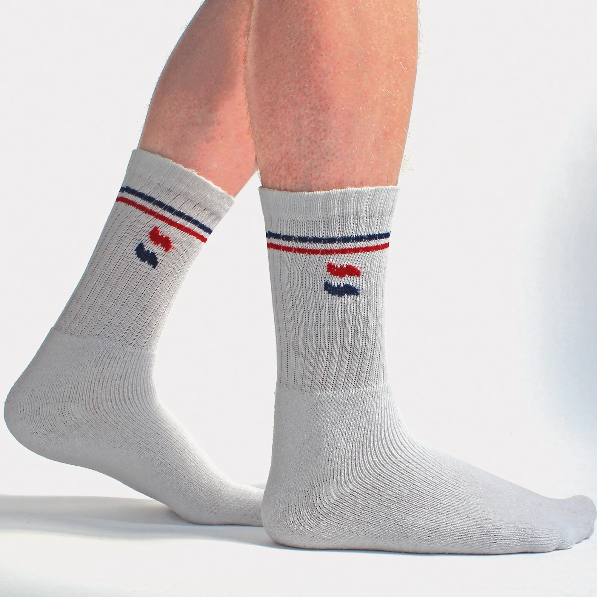 Mens Retro Stripe Cotton Sports Socks in White & Black (Multipack Options)