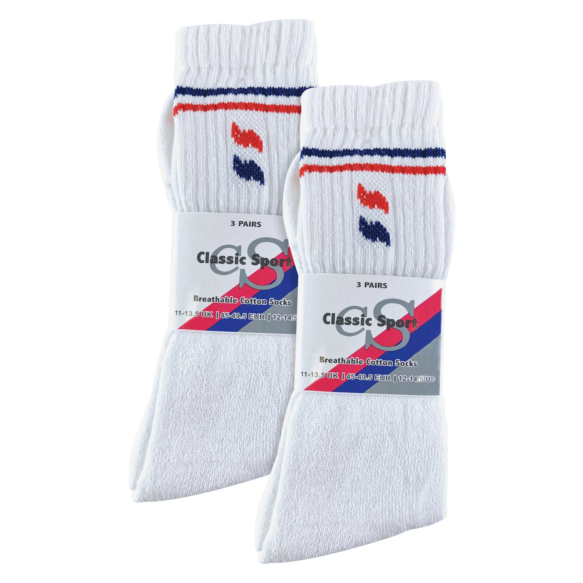 Mens Retro Stripe Cotton Sports Socks in White & Black (Multipack Options)