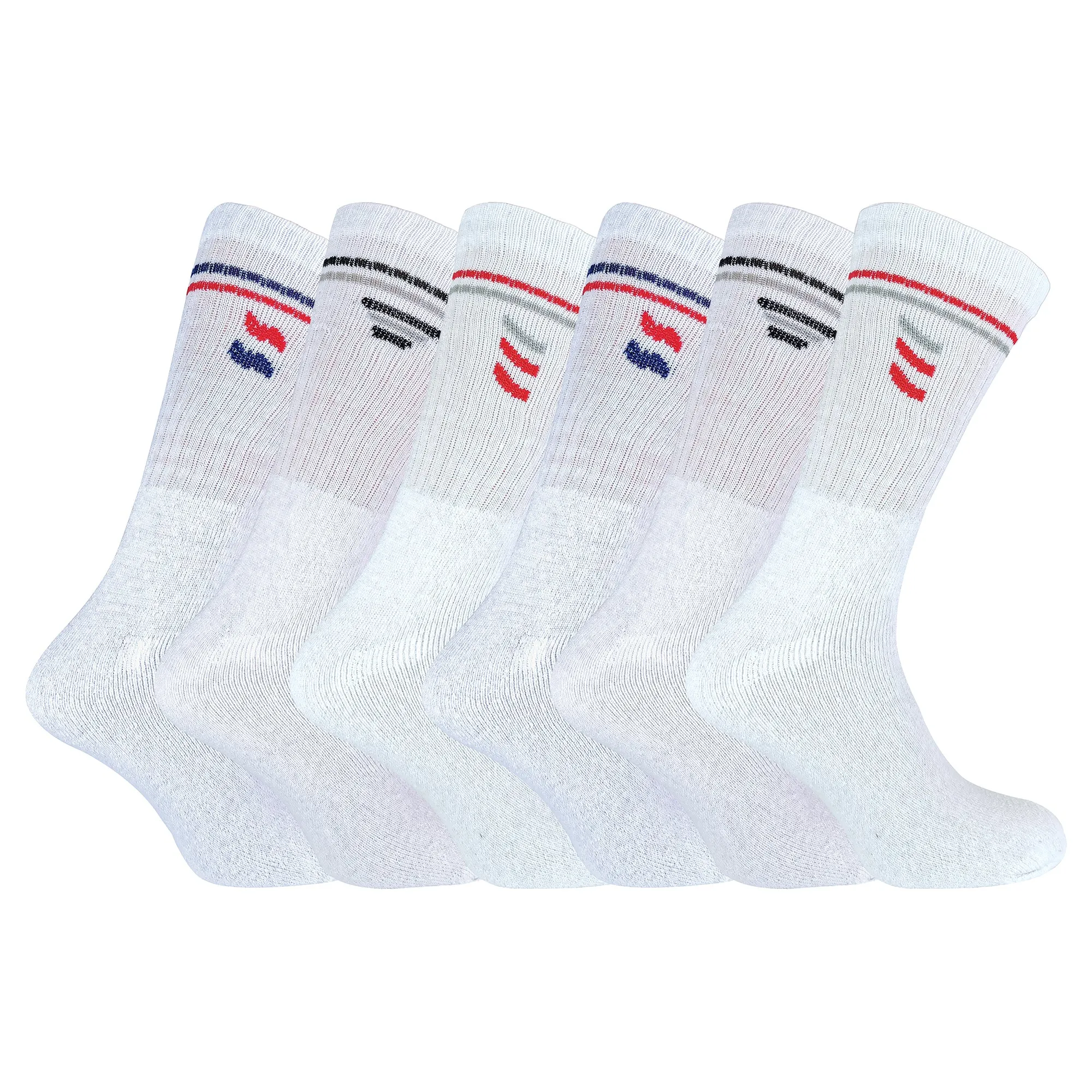 Mens Retro Stripe Cotton Sports Socks in White & Black (Multipack Options)