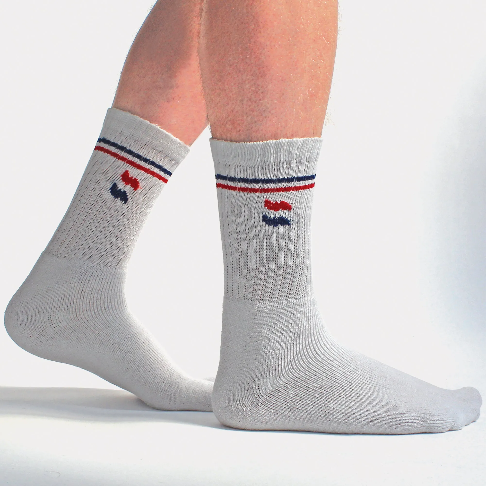 Mens Retro Stripe Cotton Sports Socks in White & Black (Multipack Options)