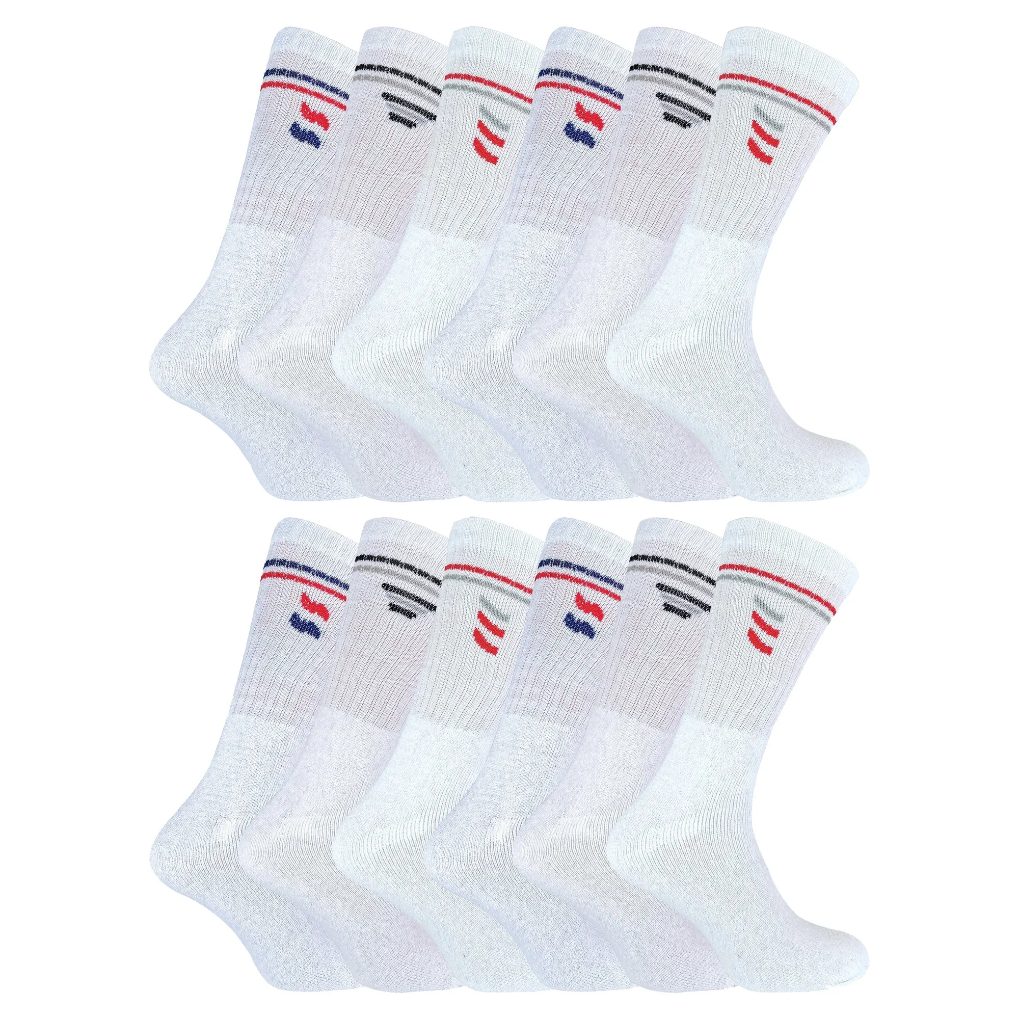 Mens Retro Stripe Cotton Sports Socks in White & Black (Multipack Options)