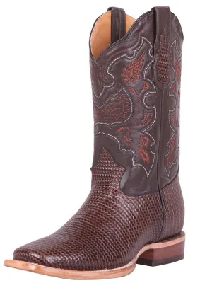 Men's Woven Print Leather Classic Western Cowboy Boots 'El General' Brown Color 41791