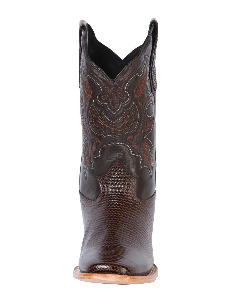 Men's Woven Print Leather Classic Western Cowboy Boots 'El General' Brown Color 41791