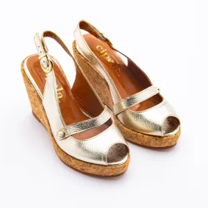 MIA Slingback Peep Toe Wedges - Gold