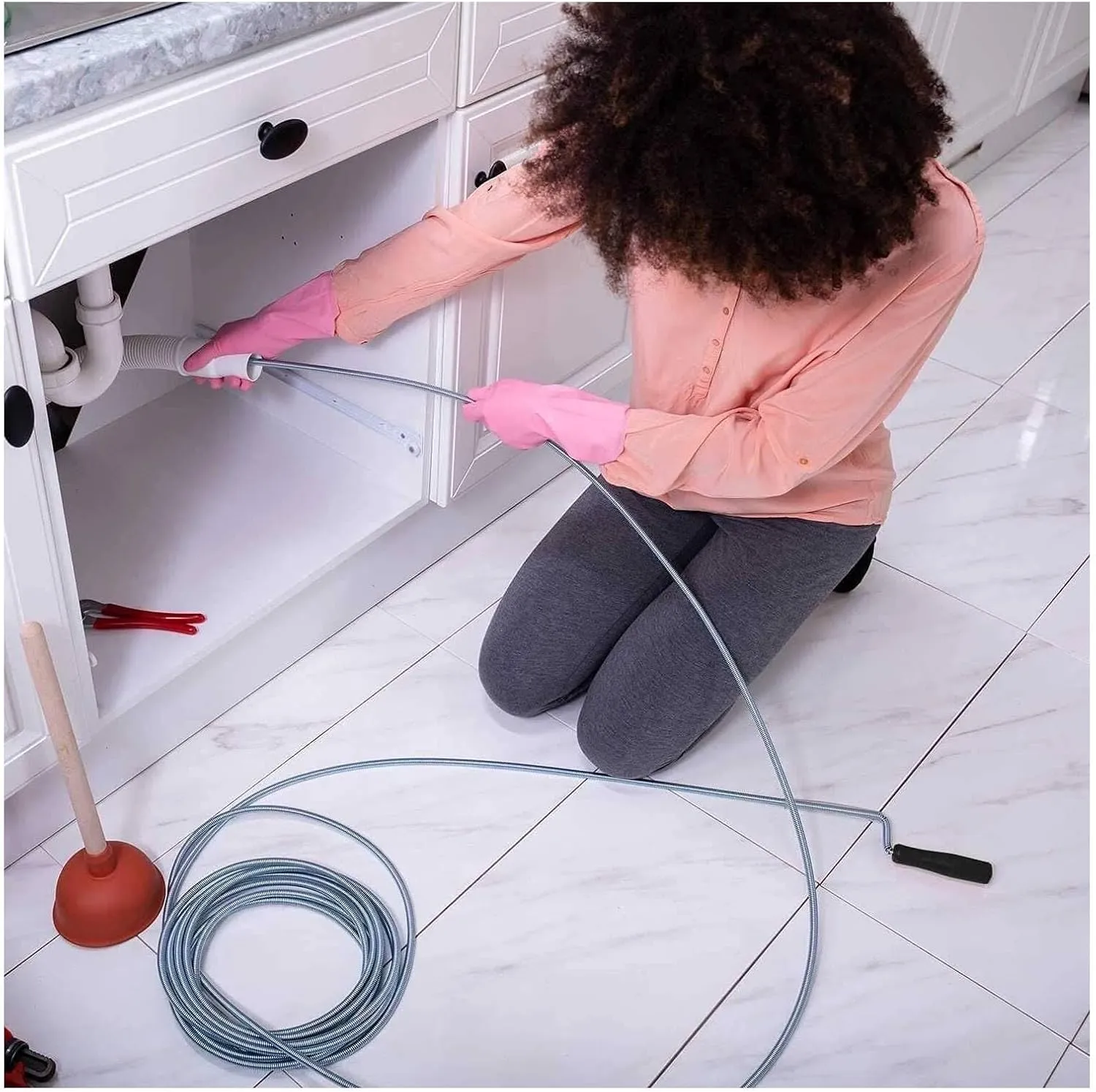 MOMENT Drain Unblocker 5M Metal Flexible Plumbing Snake, Drain Cleaner unblocker Auger Snake Wire & Spring Wire Pipe Cleaning Tool - Drain Unblocker Tool for Tub Sink Shower Basins Pipes