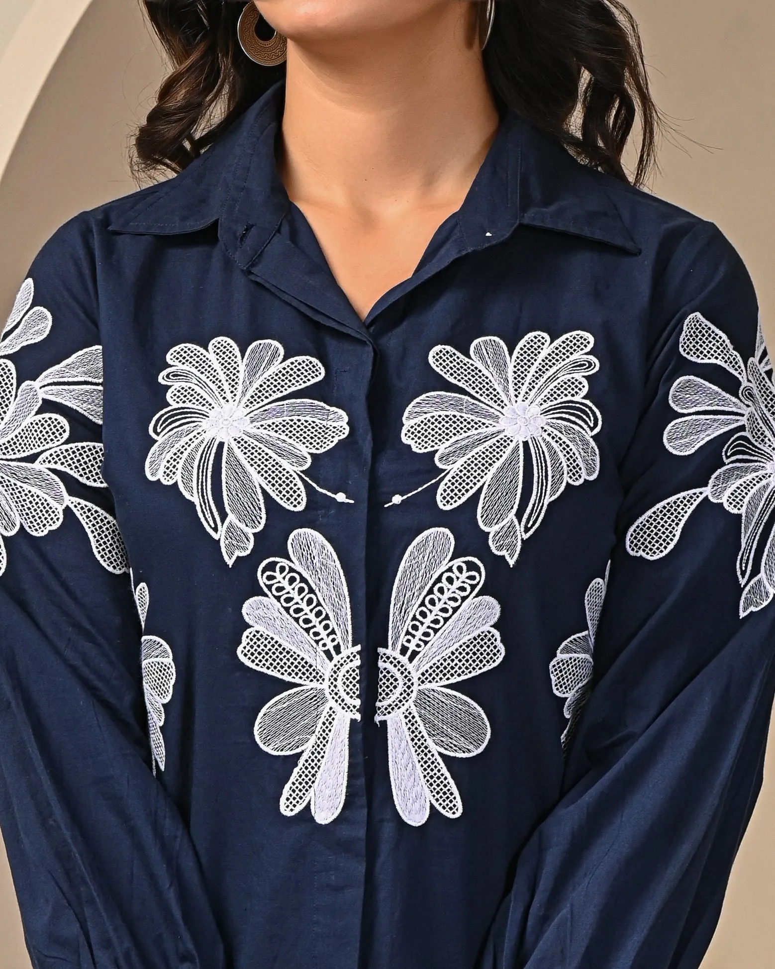 Navy Blue Shirt Pattern Co-ord Set